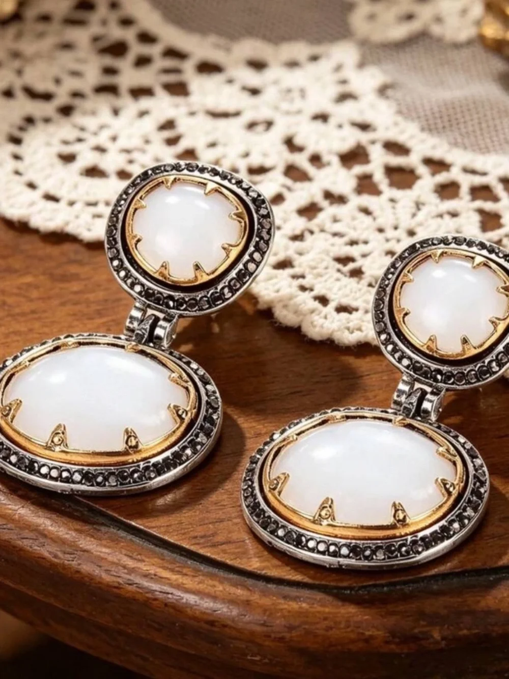 Vintage Vintage Mother of Pearl Halo Drop Earrings